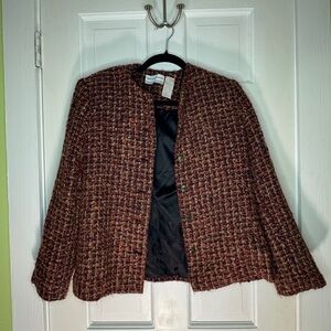 Vintage Purple Green and Orange Tweed Collarless Blazer